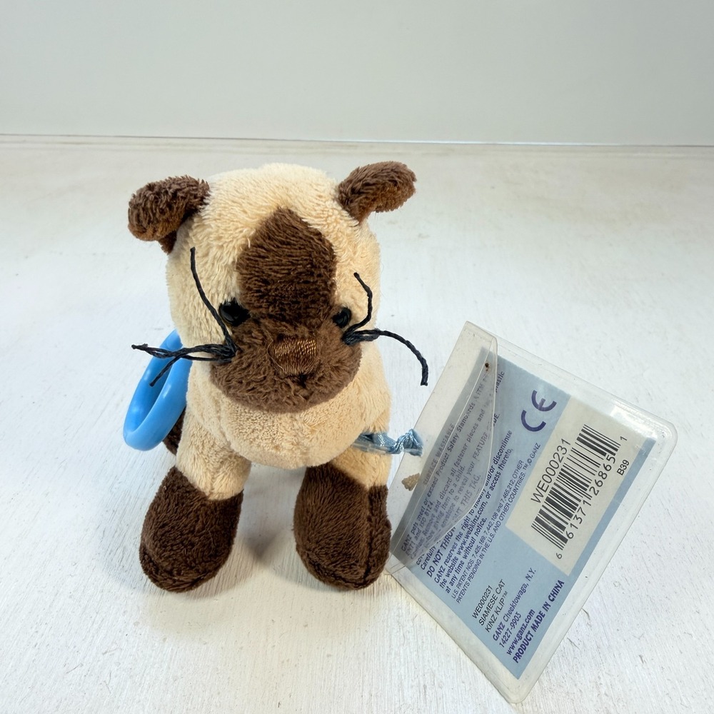 Webkinz Kinz Klip Siamese Cat WE000231 NWT Code Sealed on Paw Kitty Tan Brown